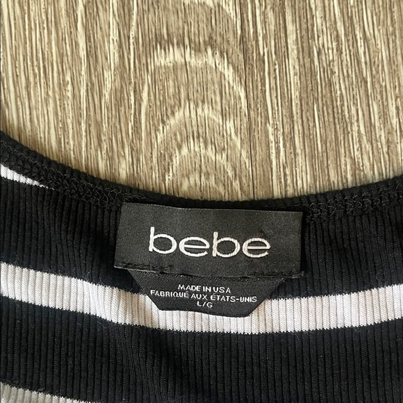 Bebe black and white ribbed side slit size large Striped Maxi Dress Y2K - Picture 3 of 8